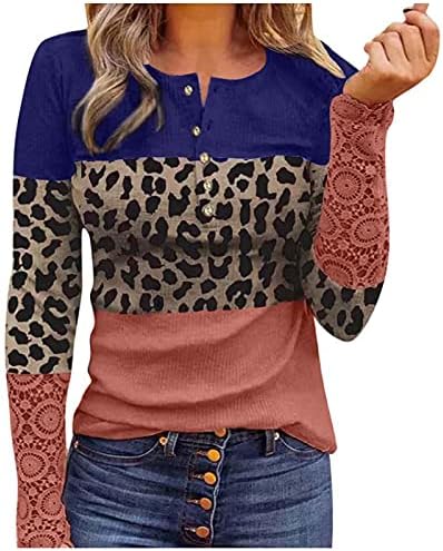 Bluze za žensku ležerna čipka za šivanje bazne majice prevelika udobna bluza tunike Proljeće Fall Tee Top Henley T-majice Tunike