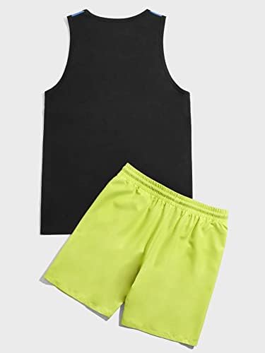 FIOXA Dvije komadne odjeće za muškarce Muškarci Tropical Print Colorblock Tank TOP i kratke hlače