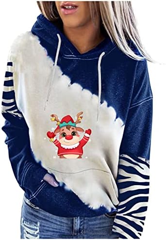 Jesen Duks za žene slatka Elk Santa pulover Top Božić Dugi rukav grafički Drawstring kapuljačom sa toplim džepom