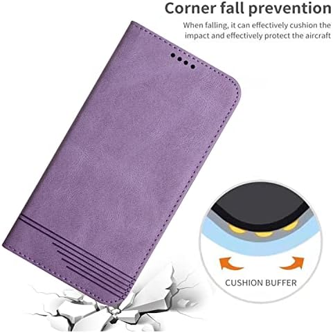 SUPWALL kompatibilna za Samsung Galaxy A32 5G futrola za novčanik Skin Feel jaka magnetna kožna torbica sa držačima za kartice stalak poslovna Flip torbica sa trakom za zapešće - ljubičasta