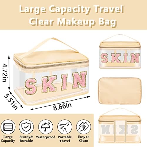 Chenille Letter Patches Clear Makeup Bags lijekovi torbica za torbicu, Preppy najlonska kozmetička toaletna torba sa patentnim zatvaračem,