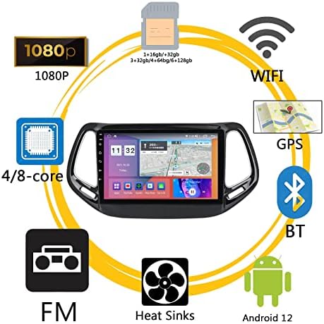 9 inčni Android 12 Car Stereo za Jeep Compass -2018 Automatski radio s ekranom za dodir sa bežičnim Carplay Android Auto-om, podržava