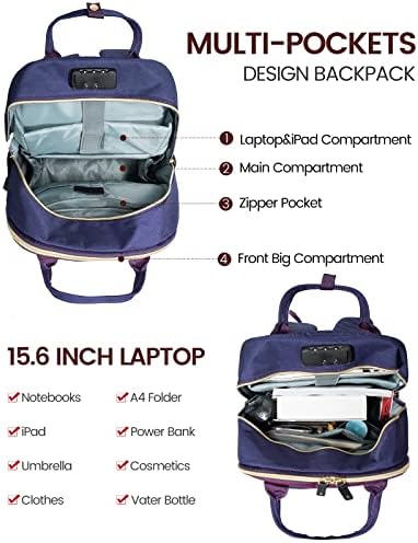 LOVEVOOK laptop ruksak za žene, odgovara torbi za Laptop od 15,6 inča, Fashion Travel Work torba protiv krađe sa bravom, vodootporna