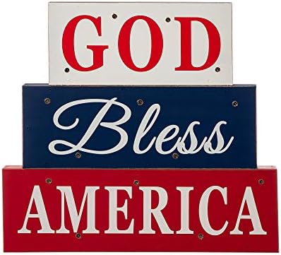 Glitzhome Patriotski američki drveni blok 11.75 H Neispravno Bog blagoslovi Amerika Patriotsko drvo potpisao sa sjetemlarnom Dan Dekorskog