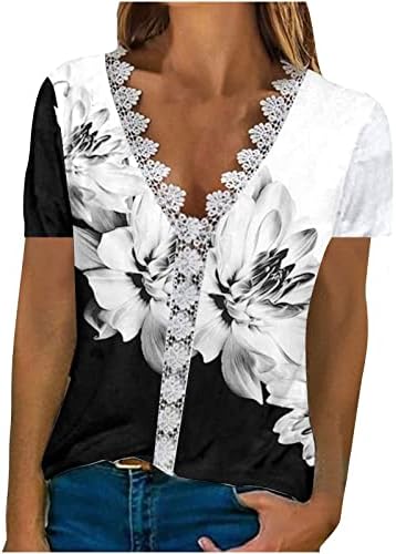 Top košulja za ženske kratkih rukava 2023 V CAT čipkasti pamuk cvijet grafika labavi fit opuštena fit casual bluza vc