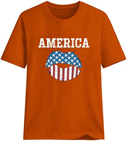 Ženska majica za okruglog vrata Američka zastava vrhovi za usne Moderna ugrađena 2023 ljetne majice kratkih rukava Grafičke majice