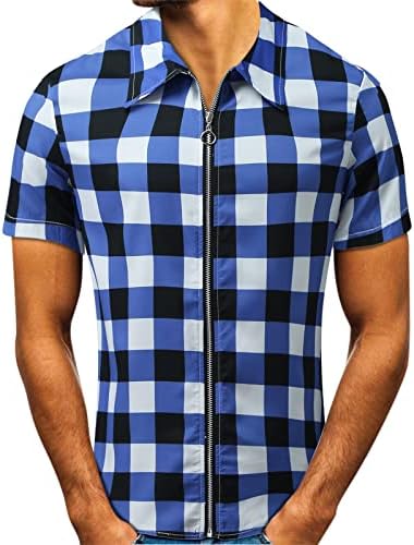 Košulje sa zatvaračem XXBR za mens, Ljetni kratki rukav Provjeren vrhovi modne Slim Fit Plaid Office Business Ležerna majica