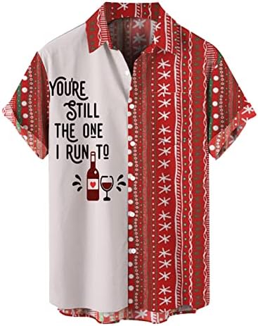 ZDDO božićni gumb dolje majice za muške kratki rukav smiješni Xmas grafički patchwork havajske majice za kuglanje