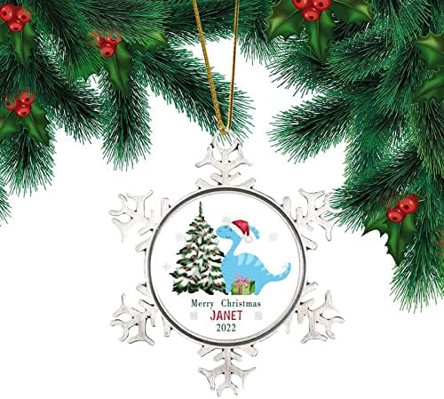 2022 Dinosaur Santa bijeli ukrasi za pahulje slatka ružičasto plava Dino Dječiji Božićni ukrasi za zabave Dino Dinosaurus poklon za djecu božićno drvce viseći ukrasi djed i baka poklon za novorođene djevojčice dječake