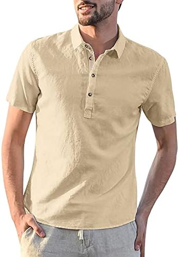 RTRDE muške košulje vrećastom pamučnom posteljinom od punog rukava s kratkim rukavima košulje od ovratnika na vrhu majica za odmor