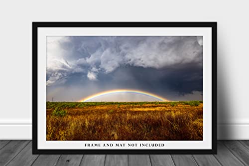 Great Plains Photography Print slika živopisne duge nisko na horizontu pod olujnim oblacima na olujni proljetni dan u Teksasu Sky