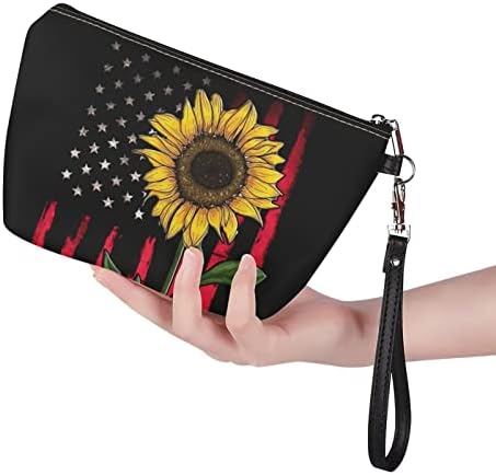 Instantarts American američki američki zastava suncokretske kozmetičke torbe 4. jula Dan neovisnosti Žene sobe za šminku Travel Beauty torba za ruž