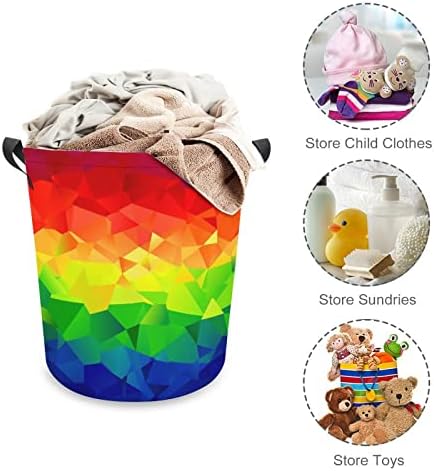 Geometric Rainbow velika korpa za pranje veša vreća za pranje sa ručkama za koledž spavaonicu prenosiv
