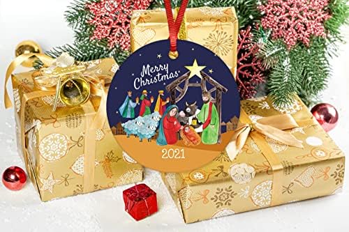 ArogGeld Sretan Božić Ornament 2021 jaslica Ceramic Christian Ornamenti 3 inčni porcelan za porodične prijatelje svadbeni tuš beba