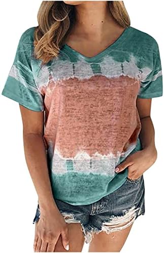 Djevojke Top jesen ljeto kratki rukav Deep V izrez pamuk grafički prugasta bluza T Shirt za žene KG KG