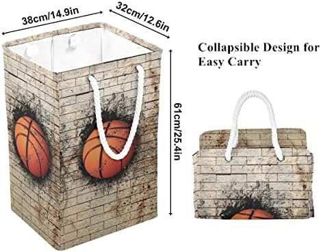 DOMIKING velika korpa za veš sa ručkama - 3D Rendering Košarkaškog bejzbola i fudbala ugrađeni zid od cigle Storage Bin Home Organizator