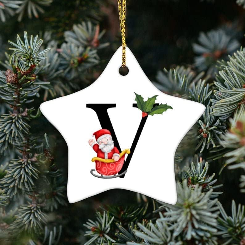 Prilagođeni inicijali slovo V Ornament Božić keramički Božićni Ornamenti 3 inčni cvetni Ornament snjegović Božić Tree Ornamenti poklon