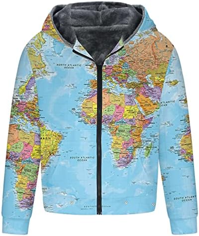 Dgoopd modne jakne za muškarce 2022 Karta svijeta Ispis Ležerne prilike zadebljani kaput s dugim rukavima termalna termalna patentna