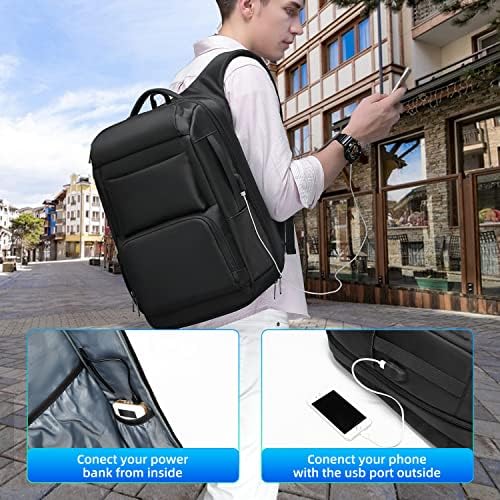Eurcool laptop ruksak za muškarce, multifunkcijski poslovi 15,6 / 17 / 17,3 inčni backpack laptop, sa USB punjenjem Port Vodootporna putna torba, crna 07, velika