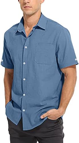 XXBR muške pamučne majice kratkih rukava, ljetni gumb dolje s majicama prednjeg plaket džepa poslovna casual plaža