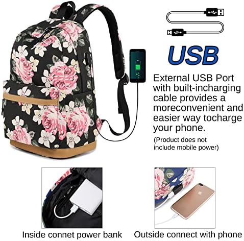 Ruksak za djevojke školske torbe prijenosna prelazni ruksaci izdržljiva torba za knjige sa USB portom za punjenje za žene tinejdžeri