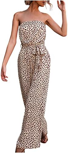lcepcy ženski kombinezoni bez rukava Leopard Print odijelo za igru bez naramenica kravata široka nogavica duge pantalone kombinezoni