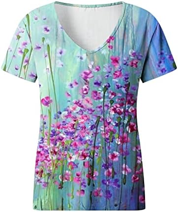 Ženske majice Dressy Casual Cvjetni tee vrhovi V izrez Ljeto pulover T Odštampani tunički kratki rukav Comfy bluze