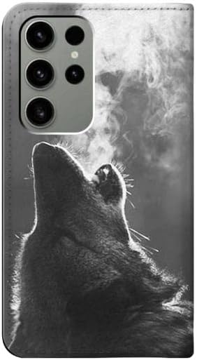 RW3505 Wolf Howling PU Koža Flip Case Cover za Samsung Galaxy S23 Ultra