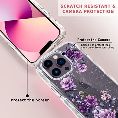 Akketbox za iPhone 14 Pro Max Case sa zaštitnikom zaslona + zaštitnik objektiva kamere i nosač prstena, PC stražnji futrola + prednji