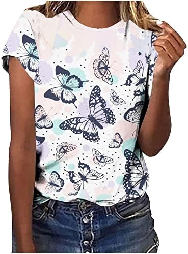 Kratak 1/2 rukav 2023 pamuk Crewneck Butterfly cvjetna grafička ručka obična bluza TEE za ženska bluza ET
