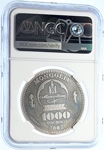 2002 MN 2002 Mongolija Conqueror Great Gengghis Khan AR 100 Coin MS 66 NGC