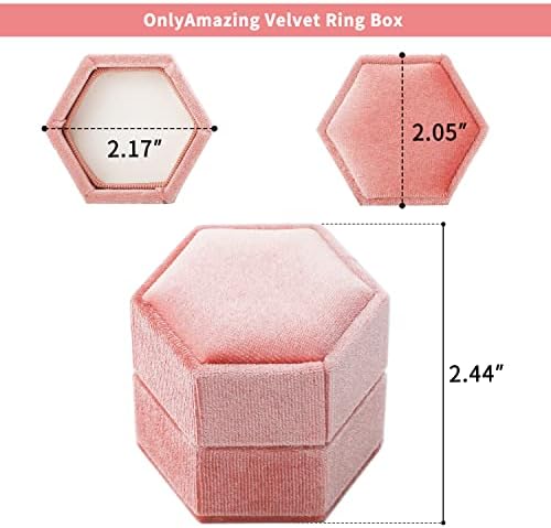 samoizgledna šestougaona baršunasta kutija za nošenje prstena roze boje - Premium modni držač za displej sa dvostrukim prstenom za