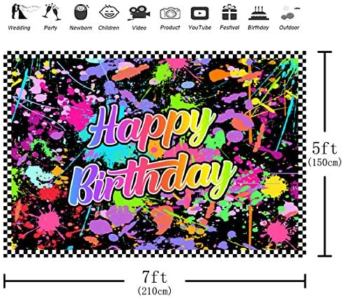 Aperturee 7x5ft boja za prskanje Sretan rođendan pozadina šareni Neonski sjajni Slikarski Grafiti Retro Disco Hip Pop fotografija