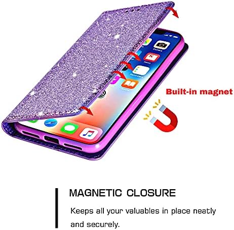 Xyx torbica za novčanik za iPhone 13 Pro Max, Glitter PU Leather Magnetic Flip Folio poklopac za telefon za iPhone 13 Pro Max, ljubičasta