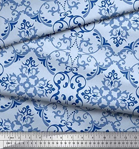 Soimoi plavi pamuk Voile tkanina vektorski dizajn Damast Print tkanina po metru širine 58 inča