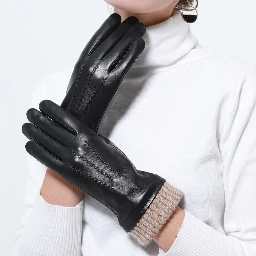 TREXD zimske ženske kožne rukavice toplo pletene zglobne ženske kožne rukavice za prste