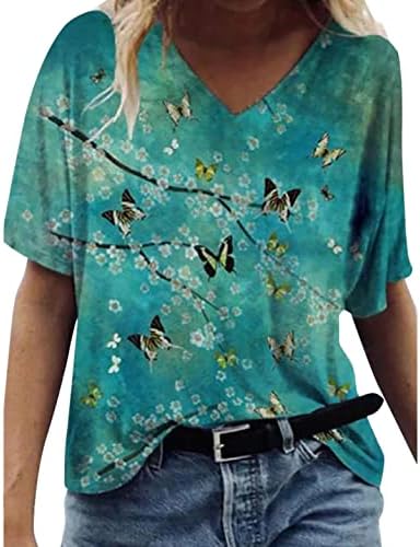 Butterfly slikanje ispis bluze za juniore Jesen ljetni kratki rukav Vneck casual top majice T tinejdžerske djevojke qu