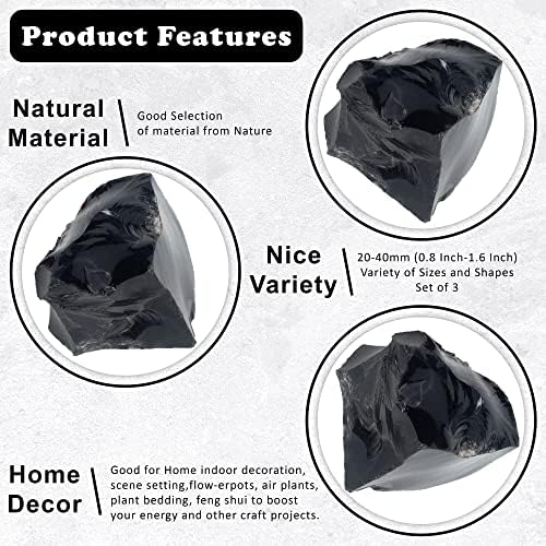 650+ karata, 3 kom black obsidian rock grubi kamen 25-40 mm - sirovi kristali - kameni kristali i izliječenje - grubi dragulji - kolekcija
