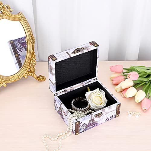 Elldoo dekorativna kutija za grudi s blagom, Drvena + kutija za odlaganje PU kože za nakit, kutija za uspomene za djevojčice ženski