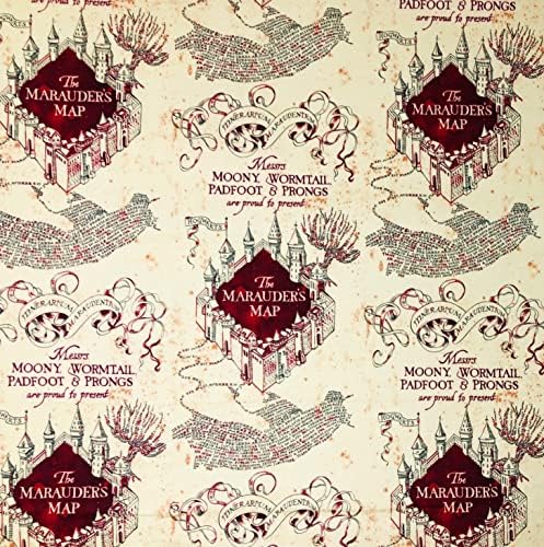 Debeli kvartal - karta čarobnjačkih svjetskih Maraudera na kremastoj pamučnoj tkanini - 18 x 22 debeli kvartal