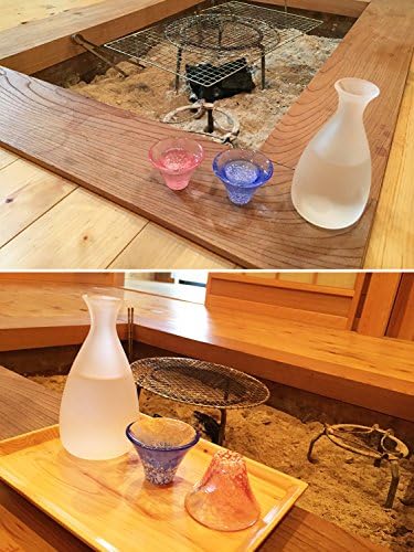 東洋 佐々 木 ガラス Sake Cup set, 徳利: 直径 約 3,6cm / 高 さ 約 14.9cm, 冷酒杯: 直径 約 6,7cm / 高 さ 約 4,6cm, plava, crvena, bijela