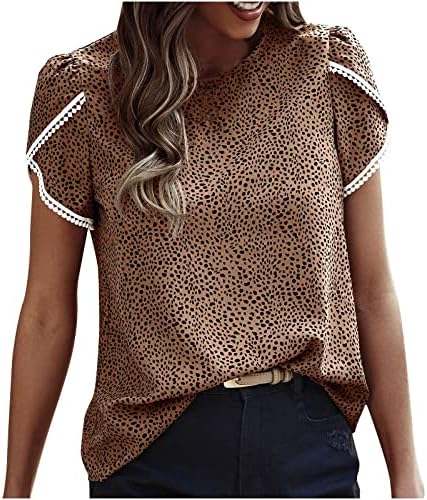 Ženske majice Dressy Casual ljeto kratki rukav čipkasti Trim Tee vrhovi Polka tačke štampane posade vrat pulover majice bluze bluze
