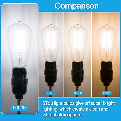 MAXvolador Vintage LED Edison sijalica 60W ekvivalentna 800 lumena, 6w ST58 LED žarulje sa žarnom niti, Daylight White 5000k antique
