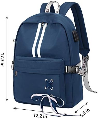 Mairle 17.3 inčni ležerni ruksak za laptop protiv krađe školske torbe Daypack vrpce Ukrasite školsku torbu sa USB punjenjem za teen djevojke žene, tamno plava