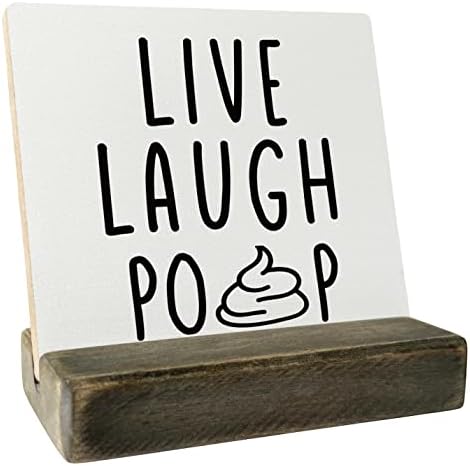 Zbirlo drvo, Live Laugh Ship Poop Sign, Plaket sa drvenim postoljem, kupatilo Drvne znakove plaketa poklon, smiješan dekor kupaonice, smiješni toalet kućni dekor, mali drveni znak