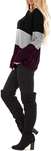 Andongnywell ženske dugih rukava blok košulje u okruglom vratu Ležerne prilike, majica COLORBLOCK CREW CACT majica