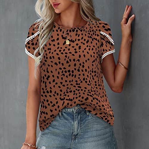 Top Tshirt za dame kratki rukav posada vrat brod vrat grafički Leopard Print labave Fit opušteno Fit Lounge Tshirt 6N