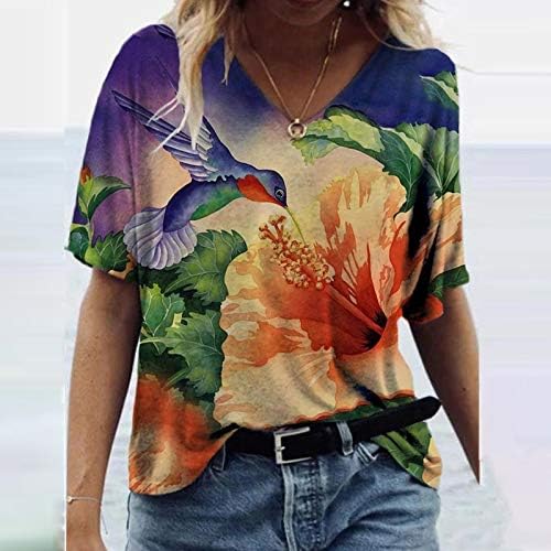 QXUAN T majice za žene plus veličine kratkih rukava cvjetna bluza za bluzu Ljetna tunika vrhovi za žene casual labavo boho majice