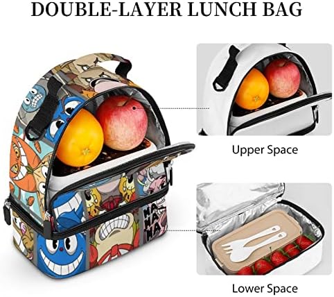 Woodyotime Cuphead & Mugman Bosses Show lunch Bag Box tote Organizator ručak sa patentnim zatvaračem & dvostruka paluba Meal Bag &