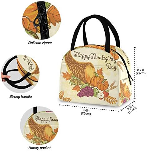 Izolovana torba za ručak žene-Dan zahvalnosti puno voće povrće velike nepropusne torbe za ručak s naramenicama za posao Tinejdžeri
